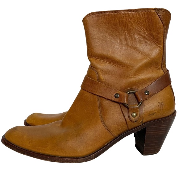 Frye Shoes - Frye Romy Ring Harness Boots Heeled Booties Cognac Tan Womens Size 9 Mexico